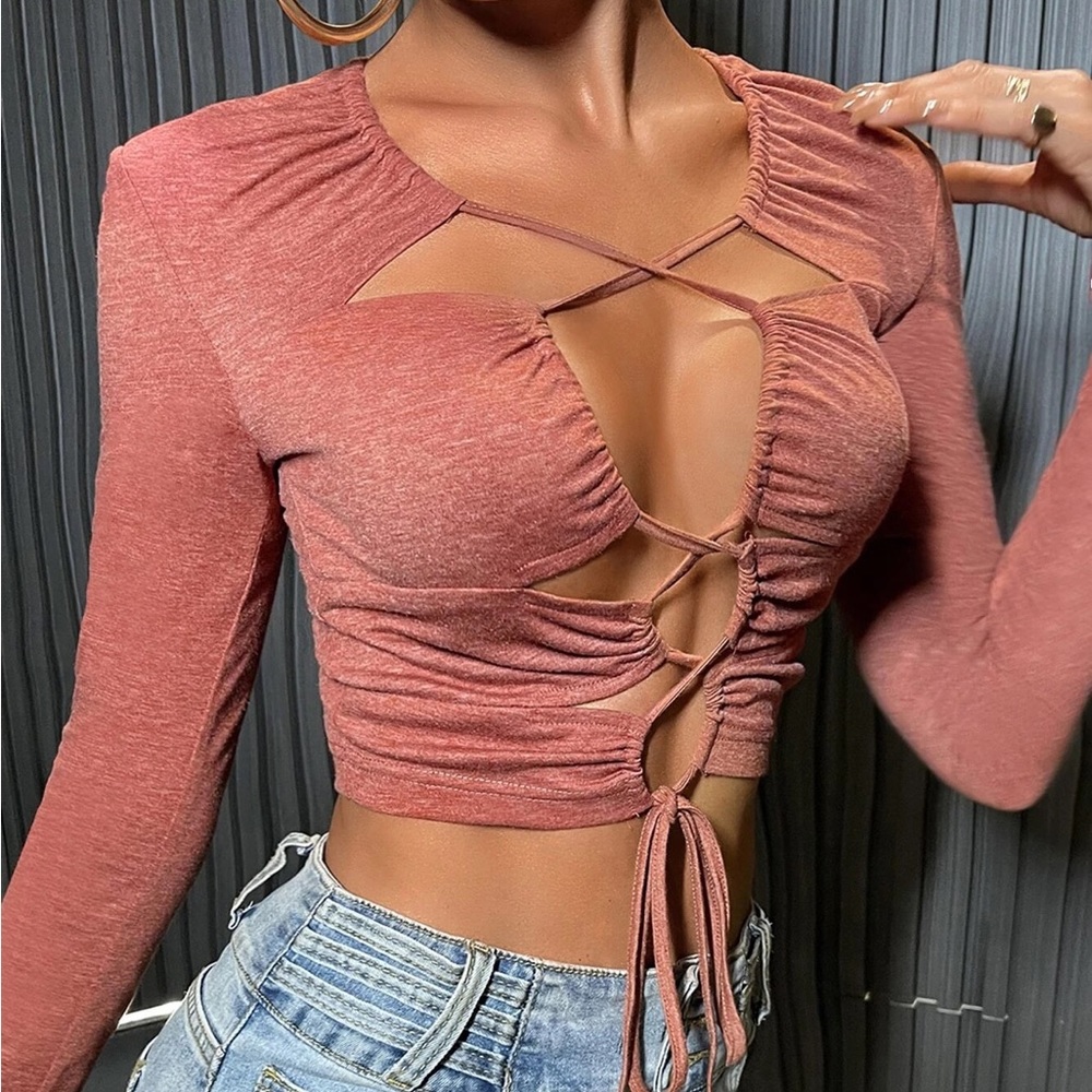 Crop top with criss cross laced front